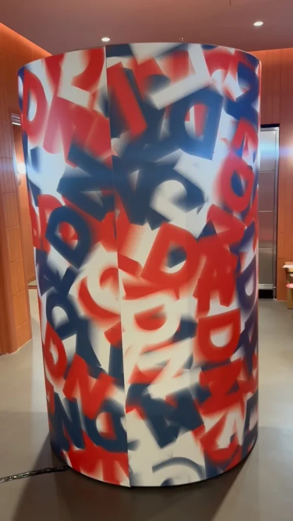 Photo booth wrapped in a custom red, white and blue design
